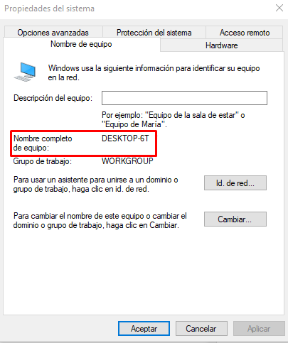 Encontrar el nombre de equipo en Windows