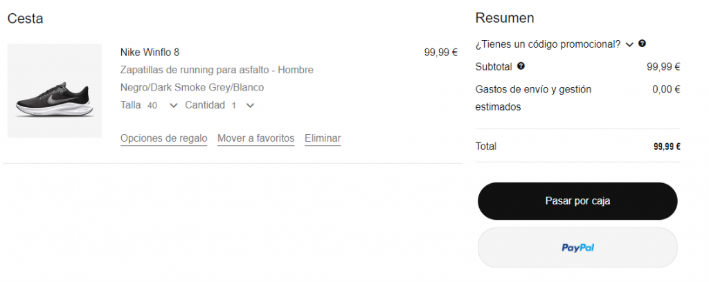 Desglose de costes en producto Nike