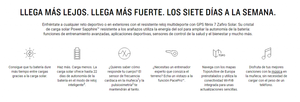 Visualización iconos utilizados por Garmin en la descripción de producto