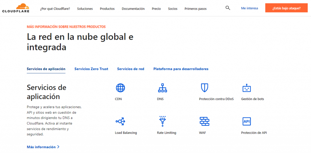 Página de inicio de Cloudflare