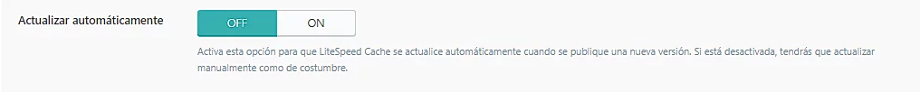 Ajustes generales de LiteSpeed Cache, sección Actualizar automáticamente