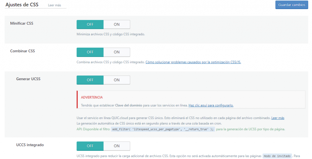 Página de ajustes de CSS