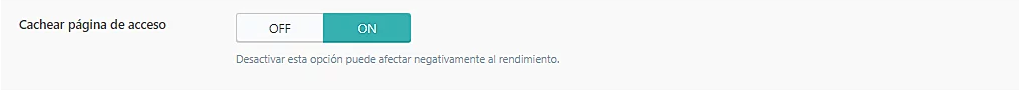 Página de configuración de Caché de LiteSpeed, sección Cachear página de acceso
