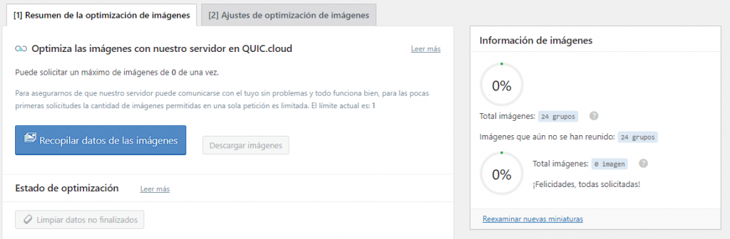 Página de optimización de imágenes