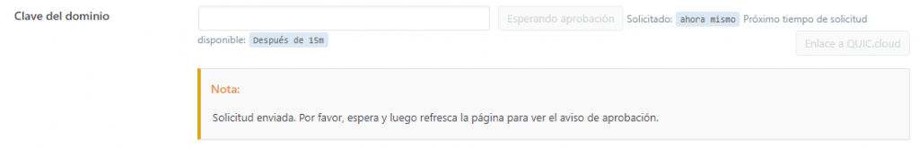 Envío de la Solicitud de clave de dominio