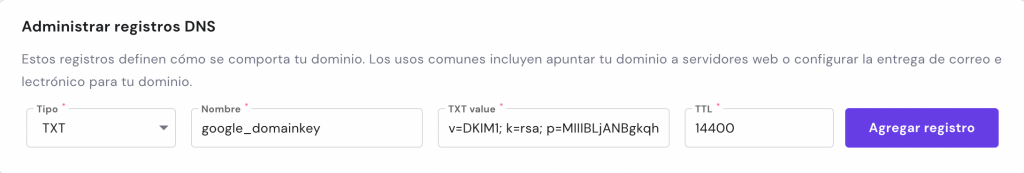 Administrar Registros DNS en hpanel