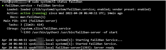 Visualización del estado activo del Fail2Ban