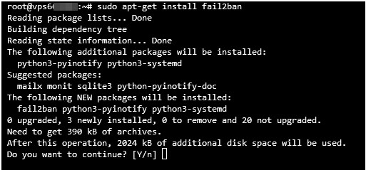 Visualización del comando para configurar Fail2Ban en Ubuntu