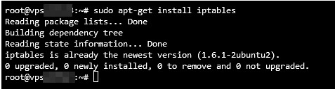 Visualización del comando para instalar iptables