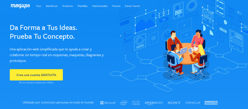 Página de inicio de Moqups