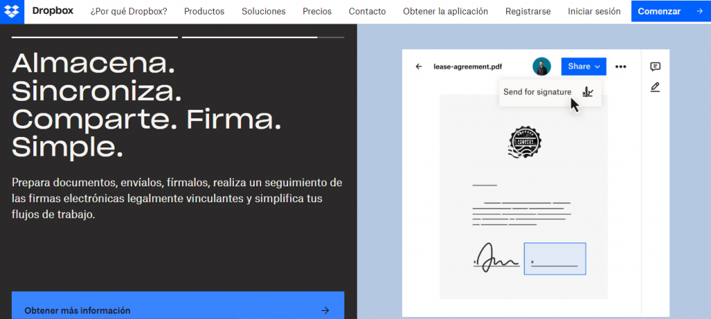 Página de inicio de Dropbox