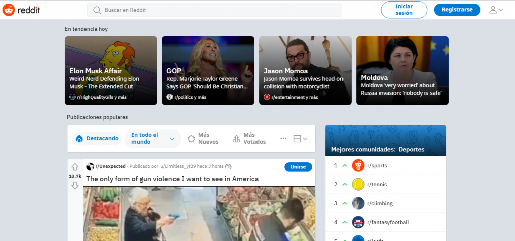 Página de inicio de Reddit