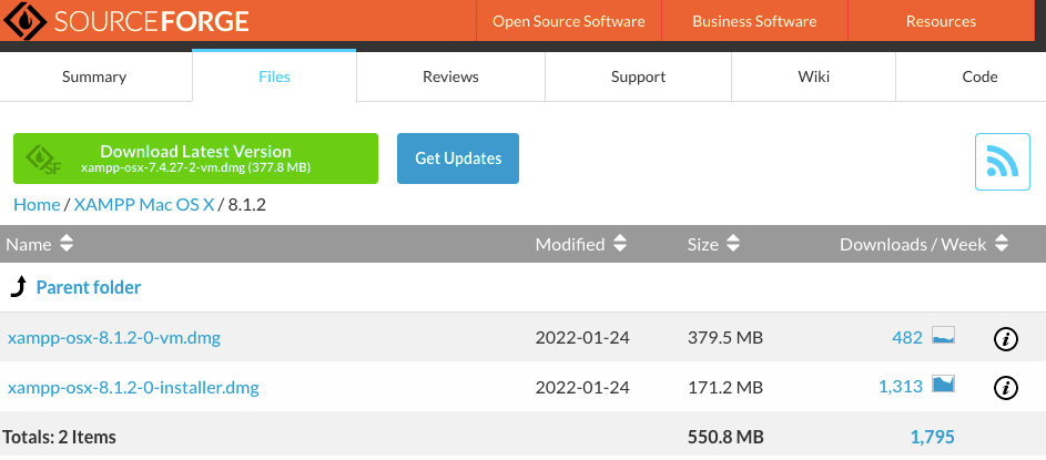 Visualización del archivo de la versión a descargar 