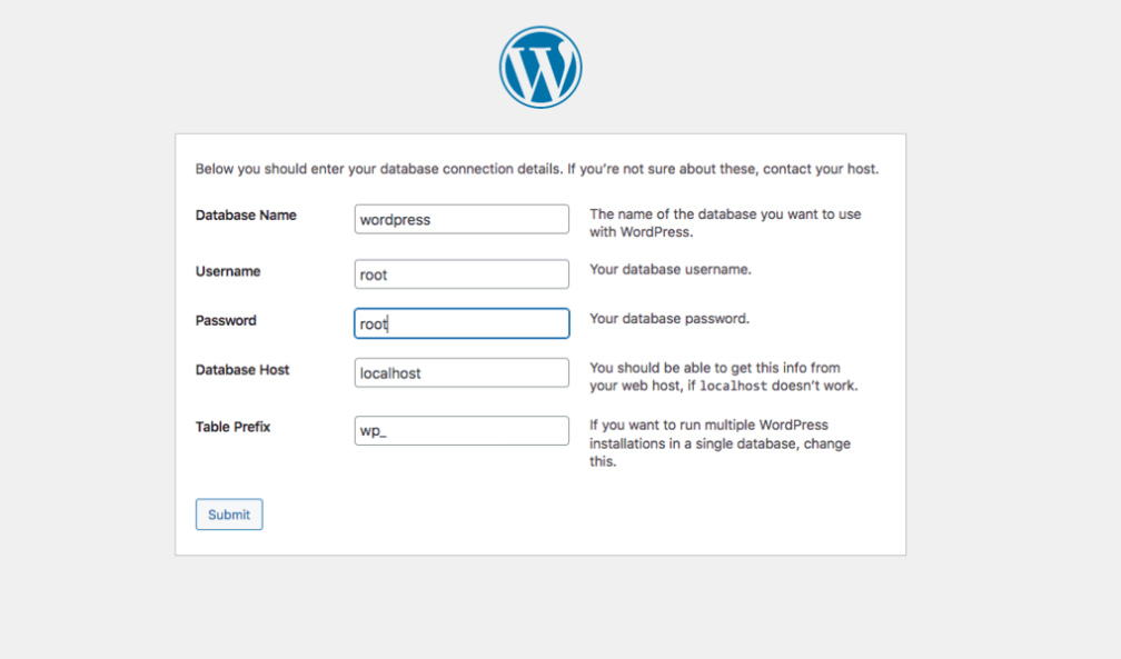 Ventana para diligenciar la información de la base de datos
