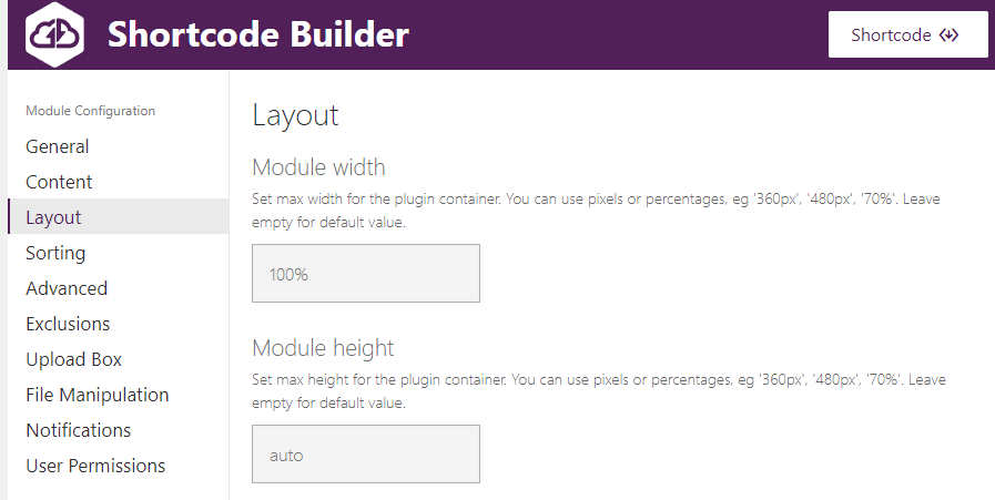 Interfaz del constructor de shortcodes Use-Your-Drive