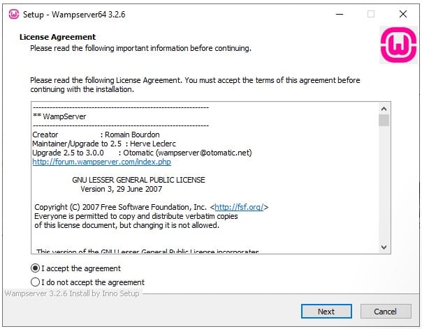 Asistente de instalación de WampServer
