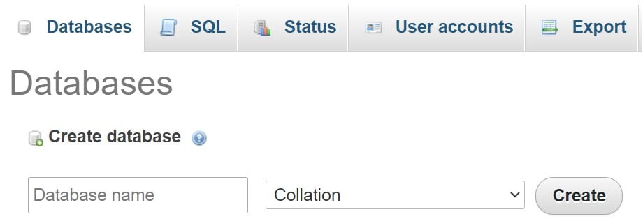 Opción para crear una bases de datos 