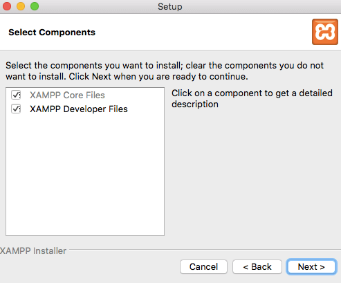 Ventana para seleccionar los componentes a instalar