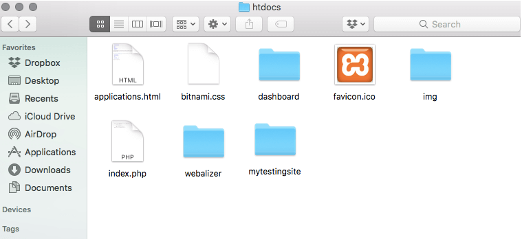 Visualización de la carpeta htdocs