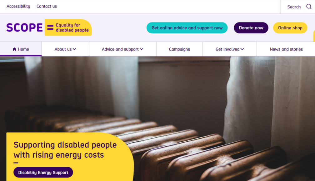 Página de inicio del sitio web de Scope