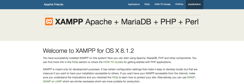 Opción phpMyAdmin en la página de información de XAMPP