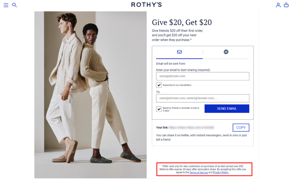 Programa de referir a un amigo de Rothy's