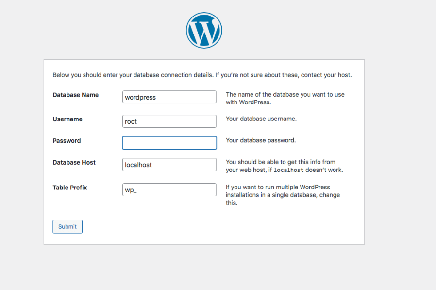 Ventana para diligenciar los datos de la conexión