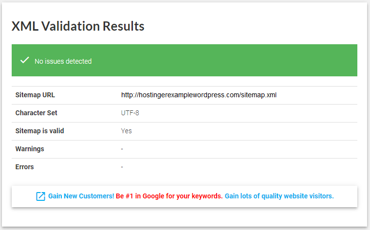 Resultados del XML Sitemap Validator