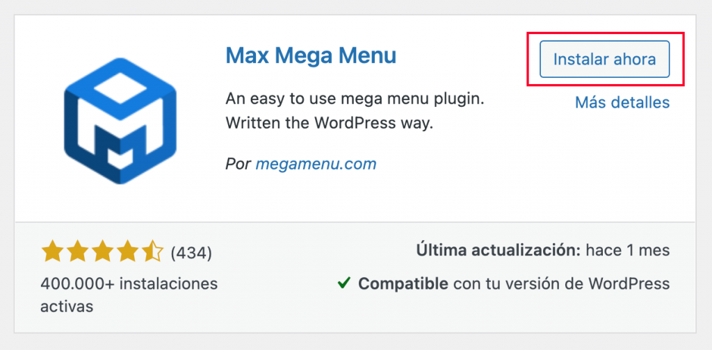 Instalar plugin Max Mega Menu
