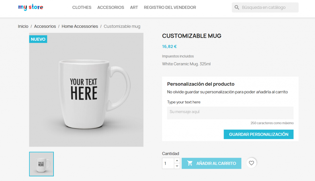 Vista previa de un producto en PrestaShop