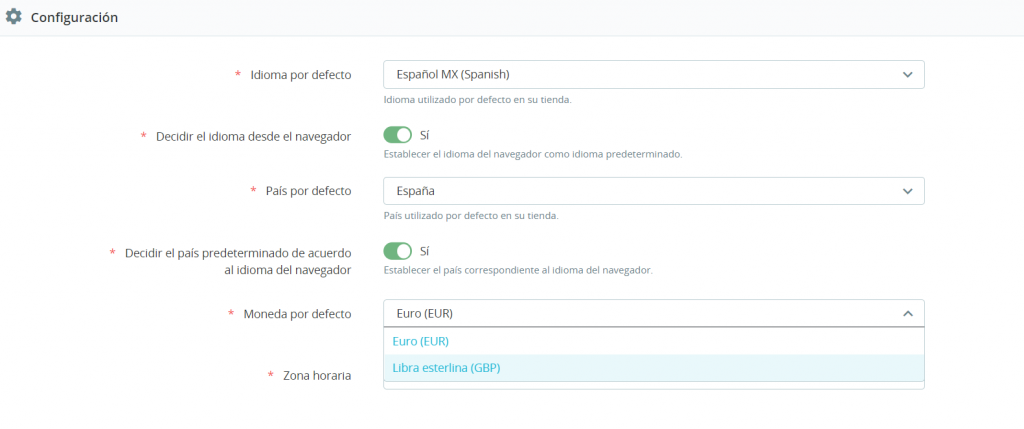 Establecer nueva moneda por defecto en PrestaShop