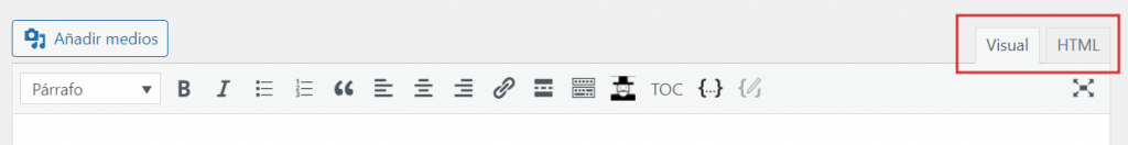 Cambiar entre editores en el editor clásico de WordPress