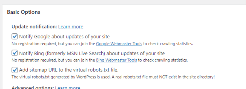 Opciones para notificar a los motores de búsqueda del sitemap