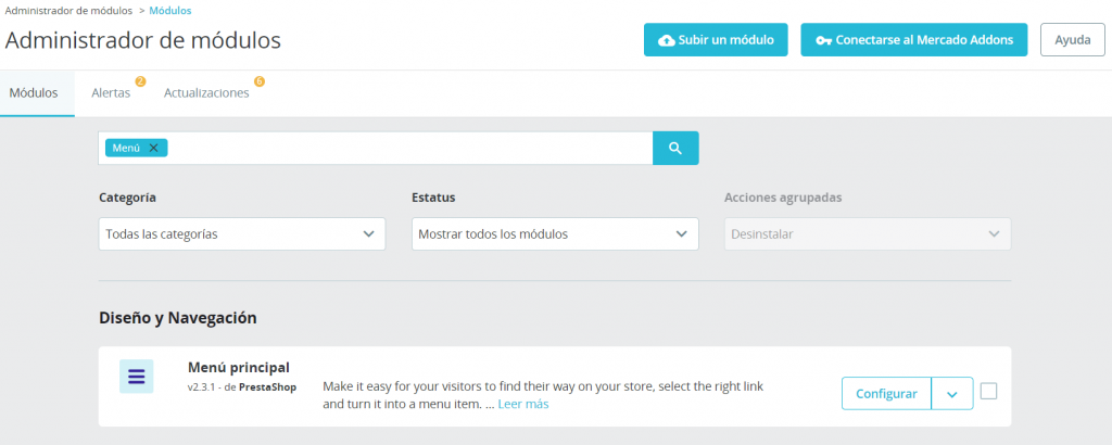 Administrador de módulos en PrestaShop