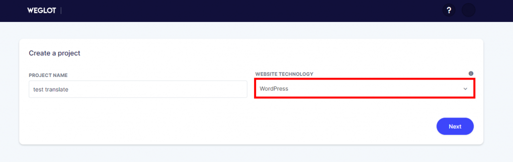 Crear proyecto en Weglot