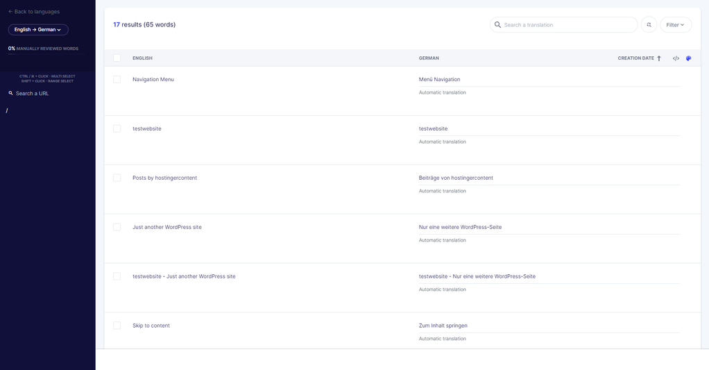 Editor de traducciones de Weglot