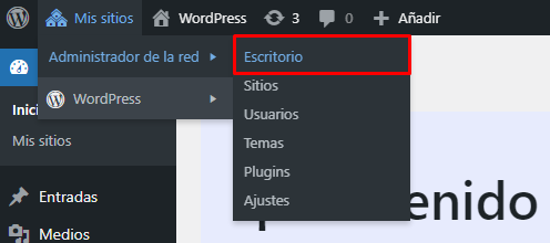Enlace al escritorio del administrador de la red en WordPress