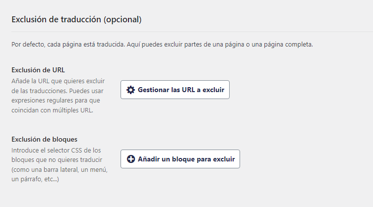Exclusión de traducciones en Weglot
