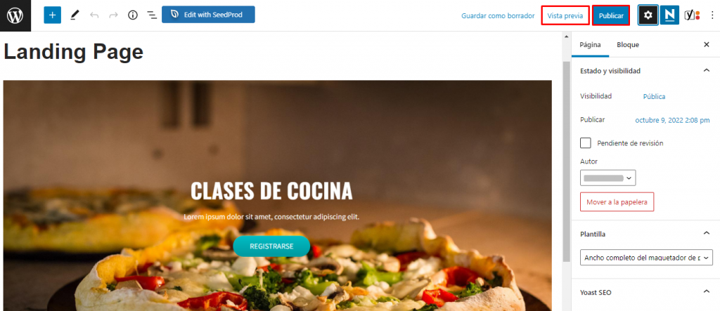 Publicar la landing page