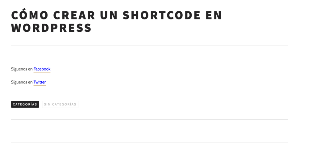 Ejemplo de resultados de shortcodes de WP