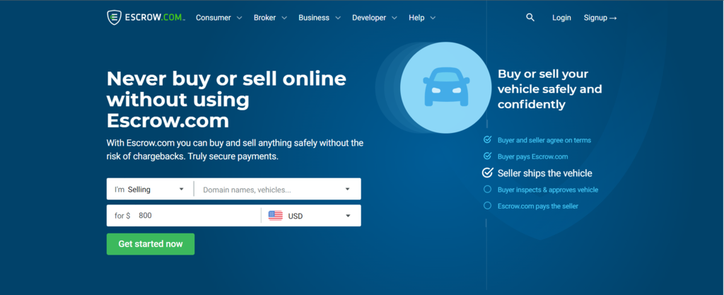 Página web principal de Escrow