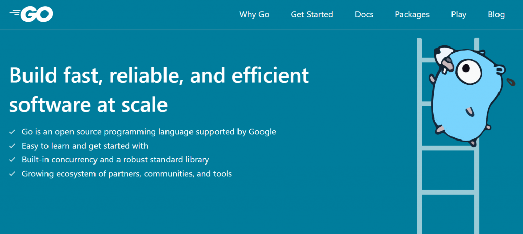 Página web principal de Go o Golang