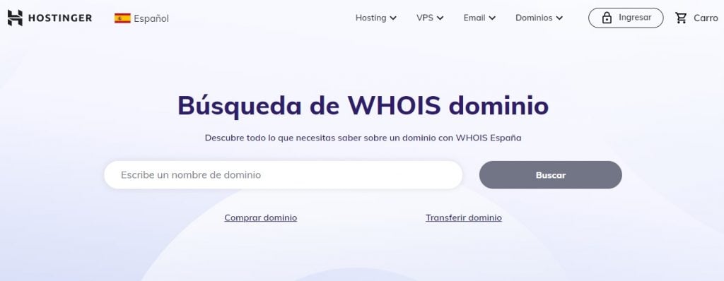 Buscador de dominios WHOIS en Hostinger