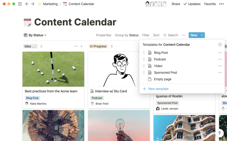 Calendario de contenido de Notion