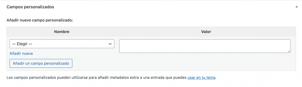 Cuadro de campos personalizados
