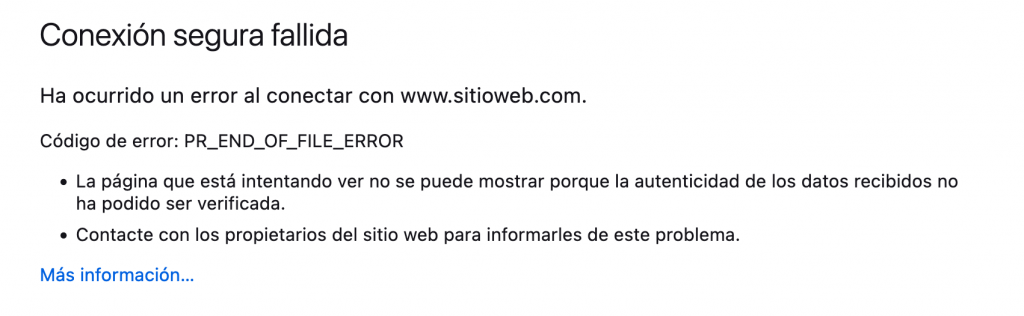 Mensaje de error PR_END_OF_FILE_ERROR