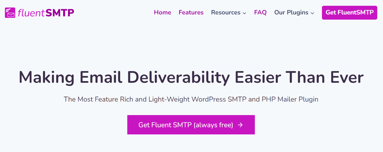 Sitio web de FluentSMTP