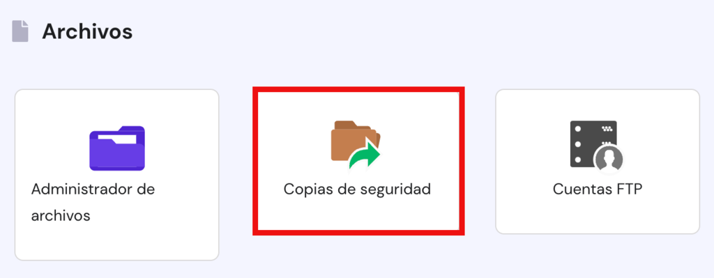 Sección de archivos de hPanel