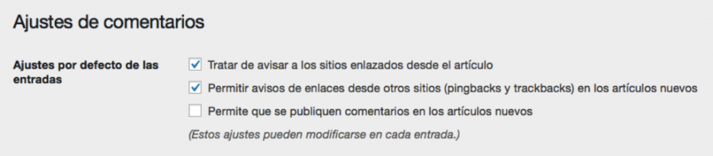 Ajustes de comentarios en WP