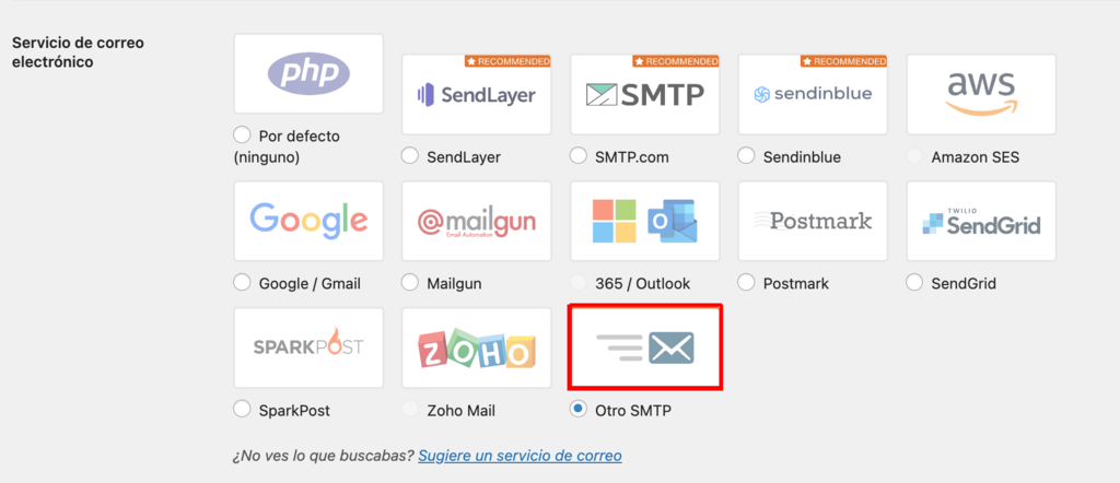 Opción Otro SMTP